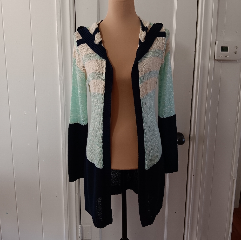 Rue21 Open Front Hooded Knit Color Block Cardigan Junior Women's Size Small New